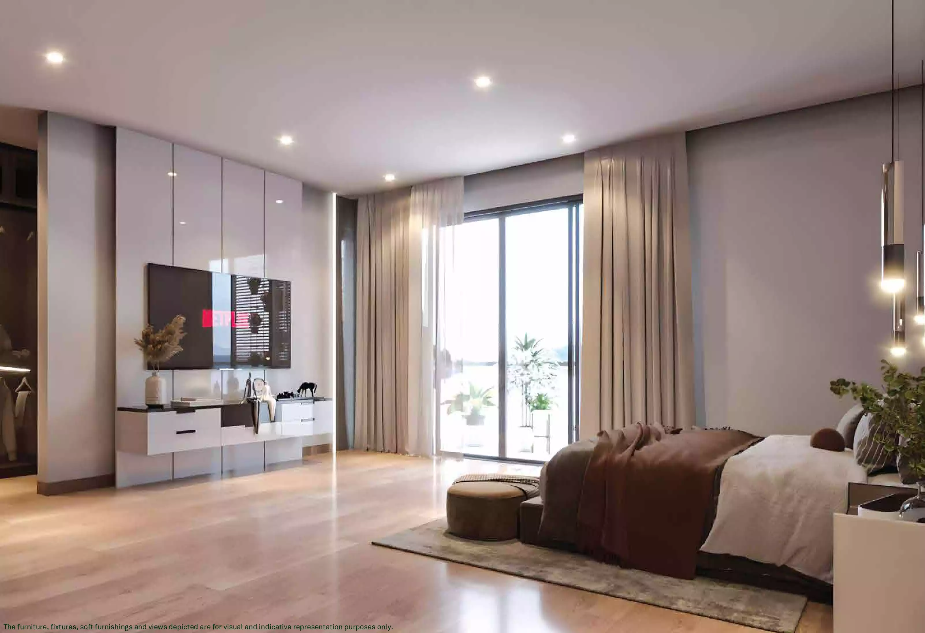Riverdale Grand - master bedroom with full-height balcony doors, artistic impression