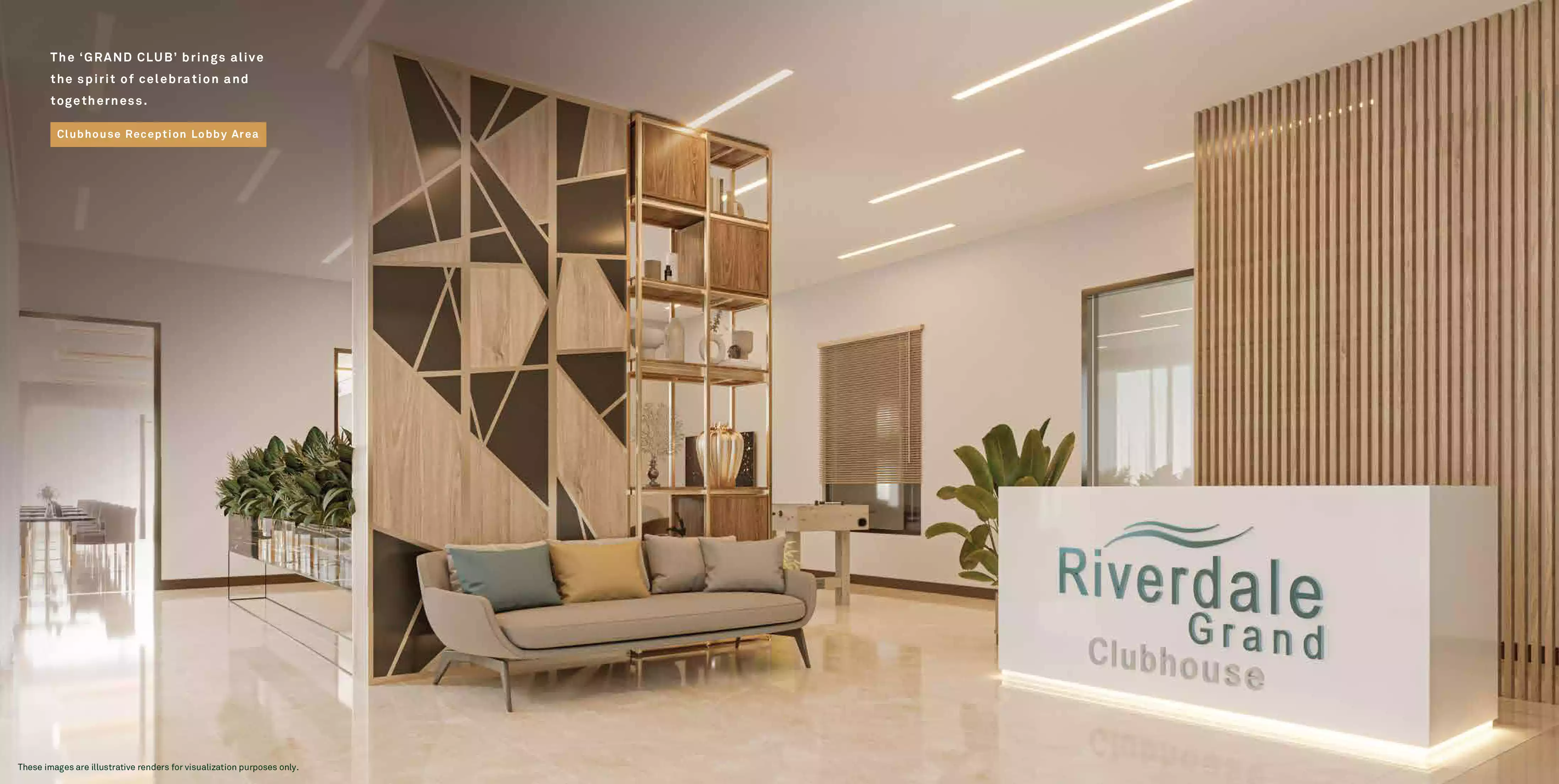 Riverdale Grand - The Grand Club clubhouse reception lobby area, artistic impression