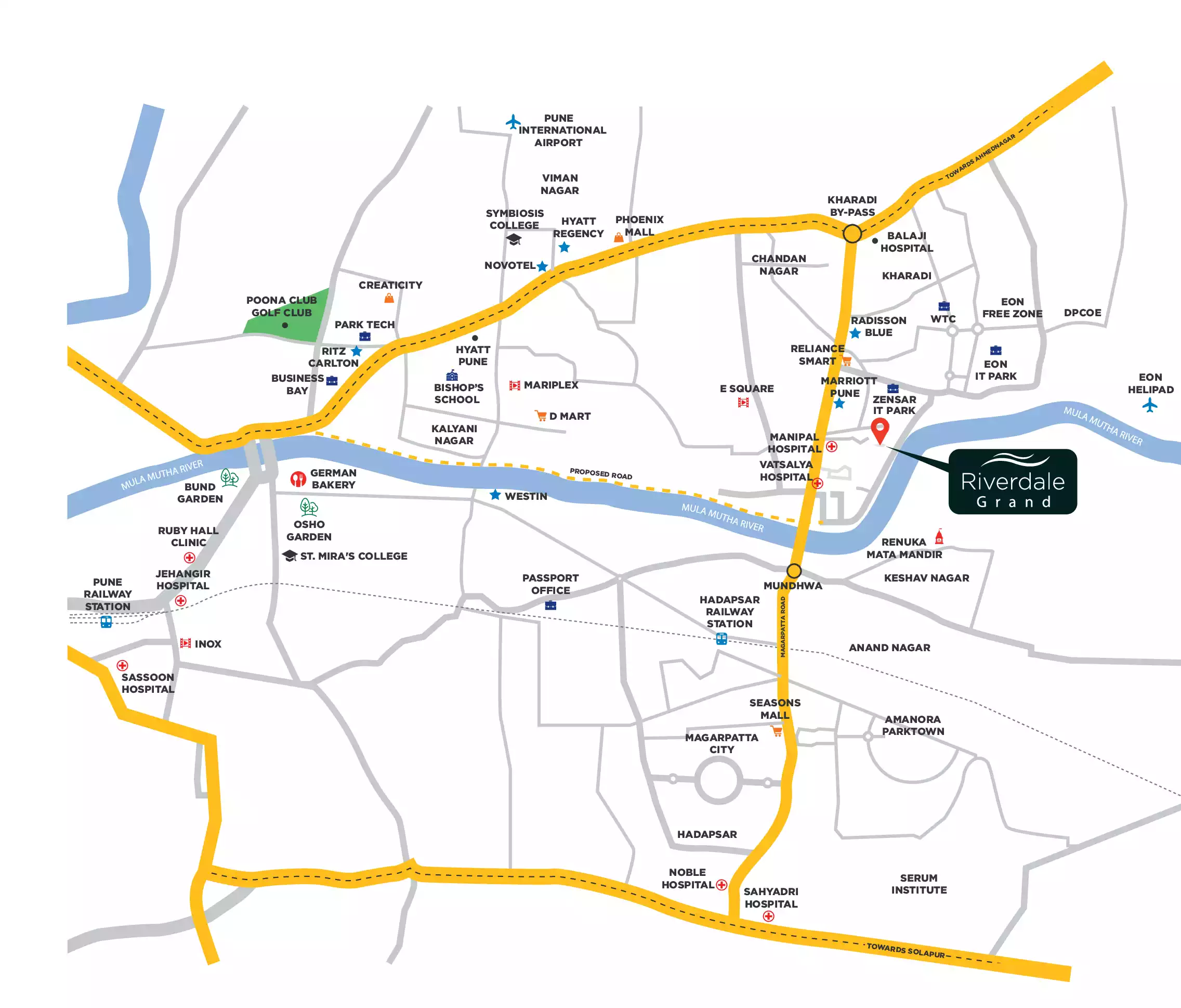 Location map of Riverdale Grand, New Kharadi, Pune